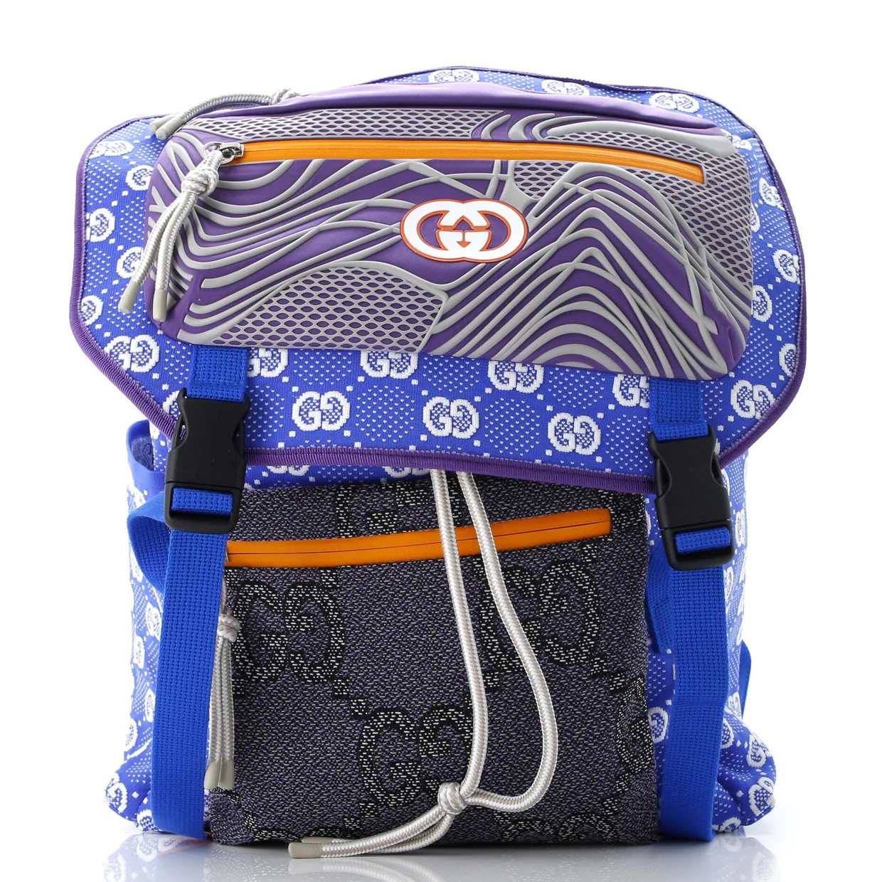 Panelled Double Buckle Backpack GG Jacquard Nylon and Rubber Large - Deep Luxury