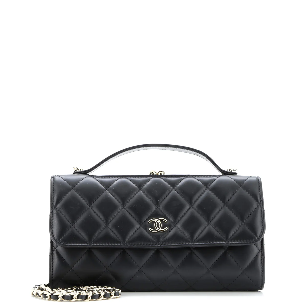 Flap Kisslock Phone Holder with Chain Quilted Calfskin - Deep Luxury