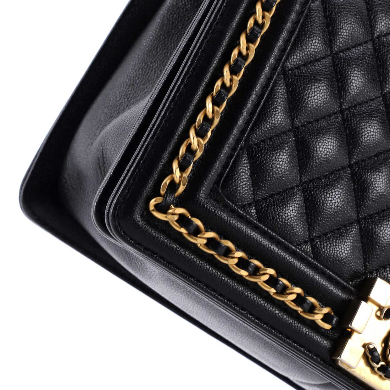 Chain Around Boy Flap Bag Quilted Caviar Old Medium - Deep Luxury