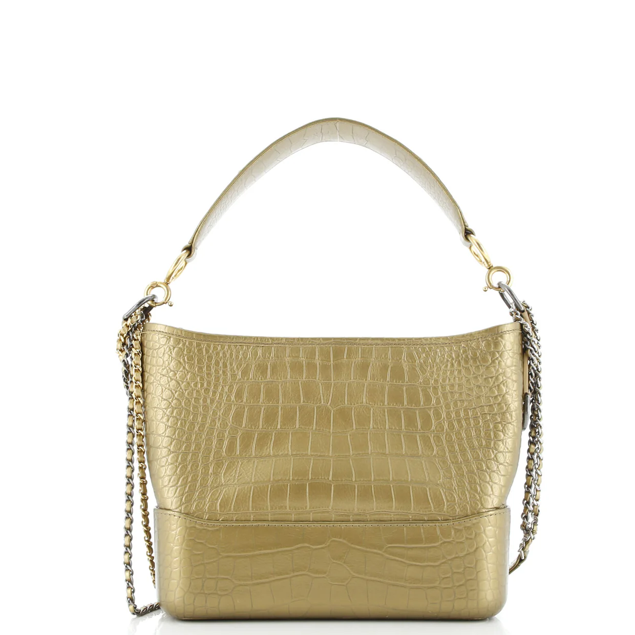 Gabrielle Hobo with Logo Handle Crocodile Embossed Calfskin Medium - Deep Luxury