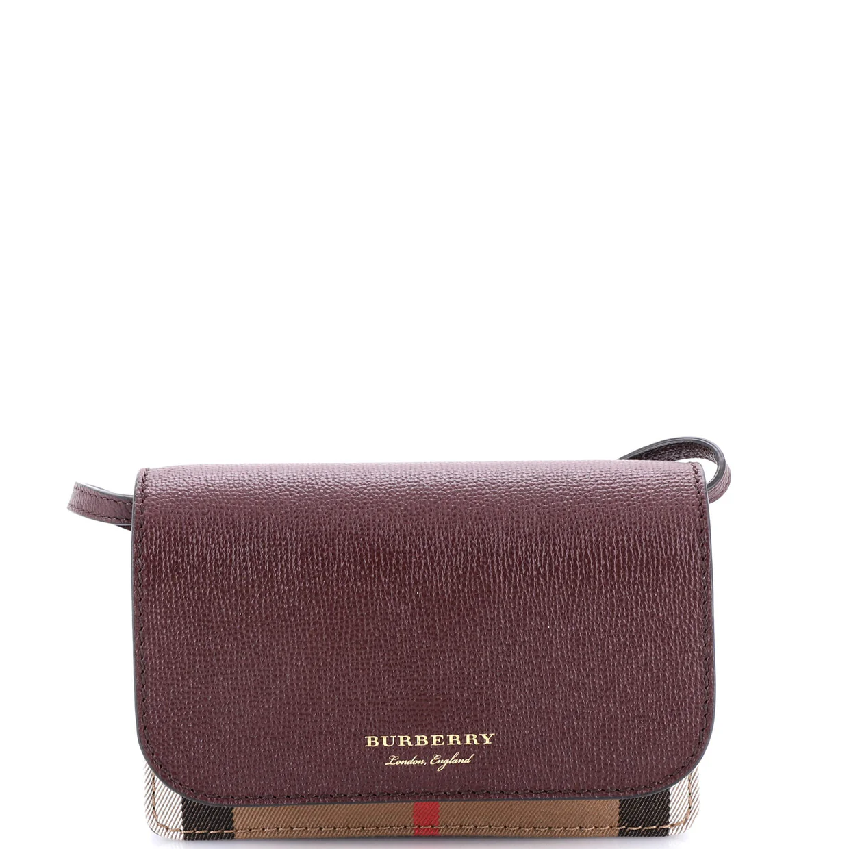 Hampshire Wallet on Strap Leather and House Check Canvas - Deep Luxury