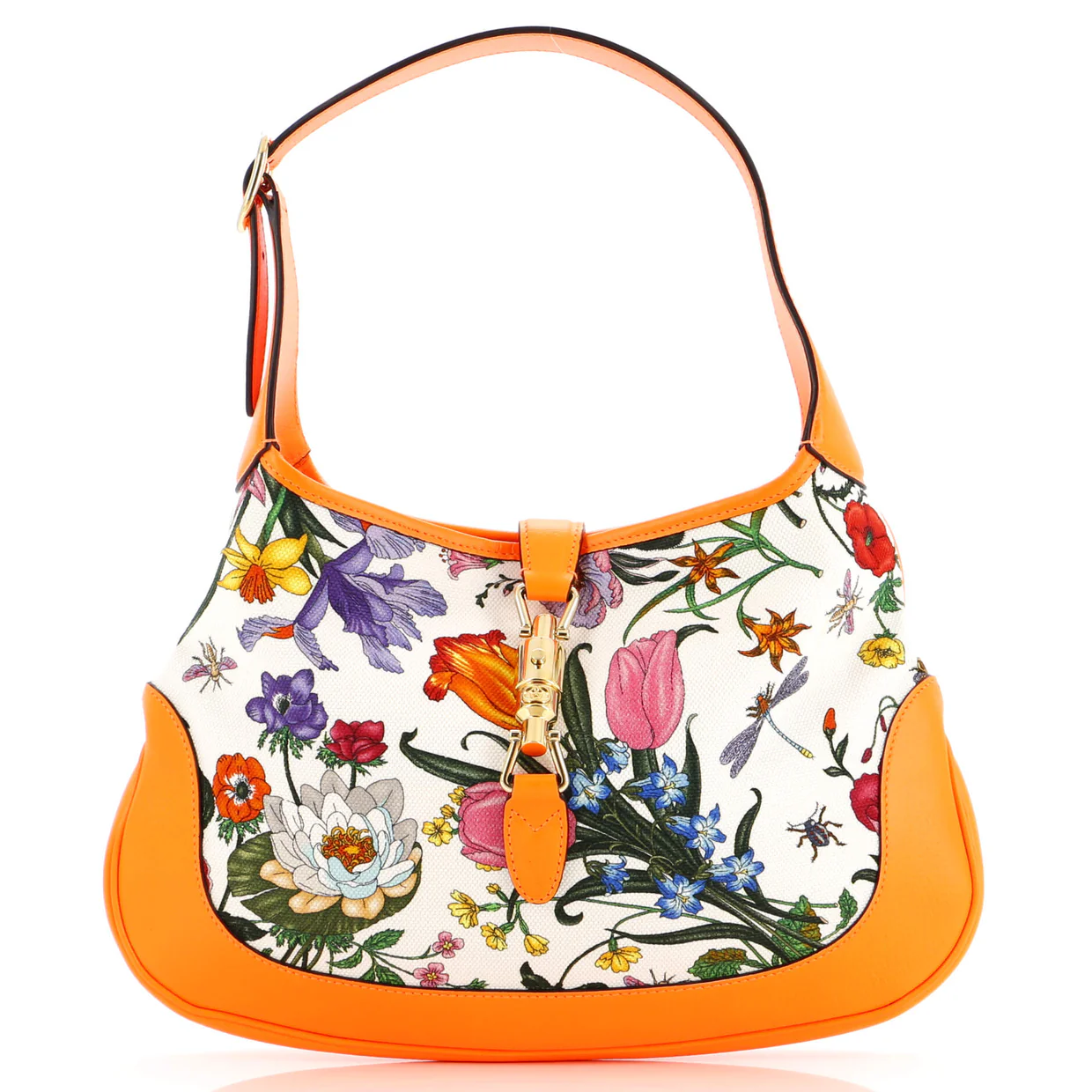 Jackie Hobo Flora Canvas with Leather Medium - Deep Luxury