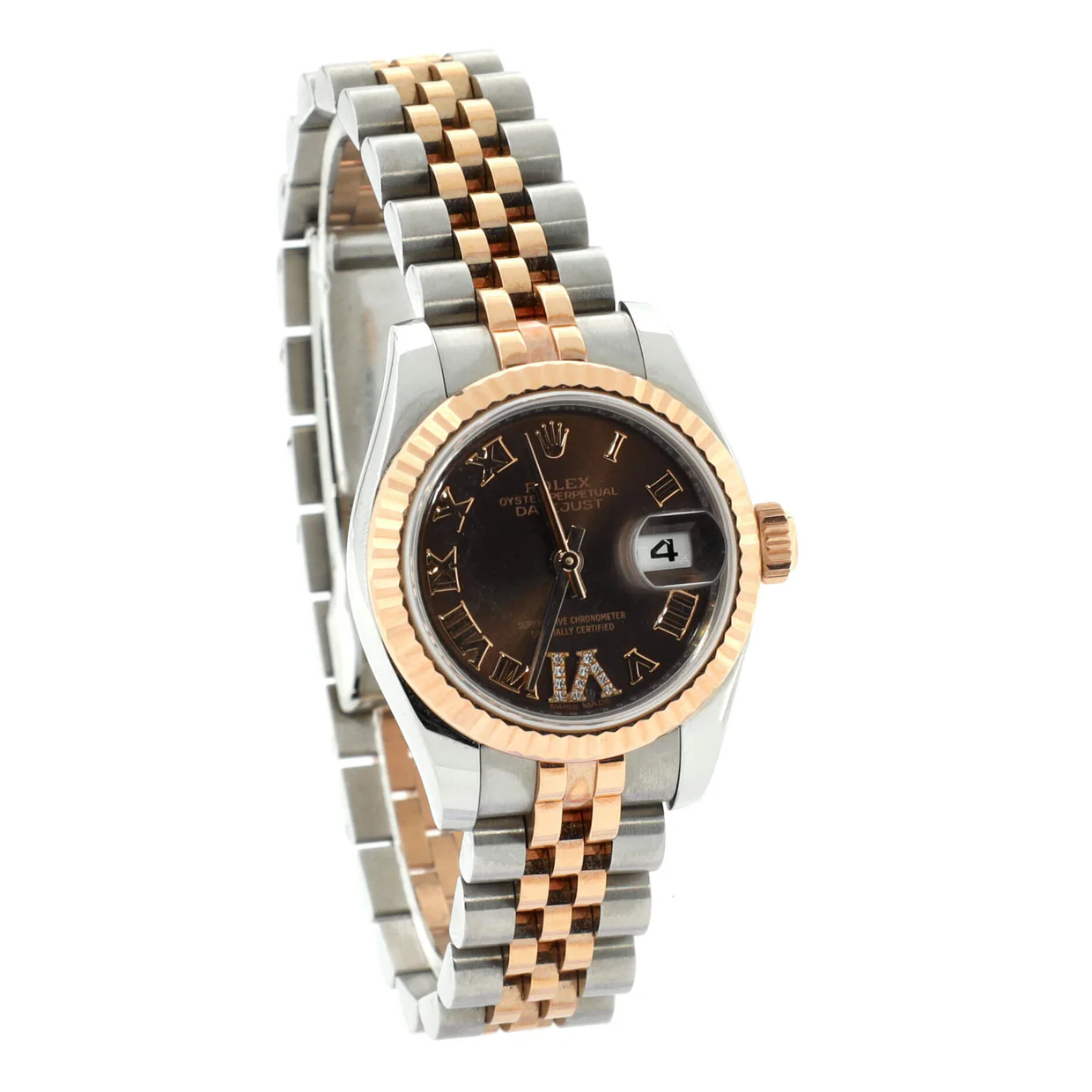 Oyster Perpetual Datejust Chocolate Brown Automatic Watch Stainless Steel and Rose Gold with Diamond VI Numeral 26 - Deep Luxury