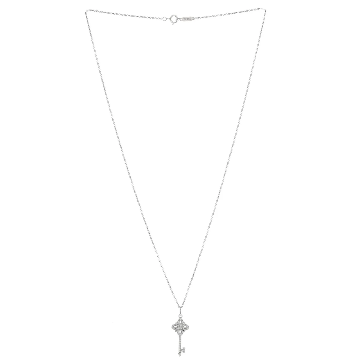 Victoria Key Pendant Necklace Platinum and 18k White Gold with Diamonds Mini - Deep Luxury