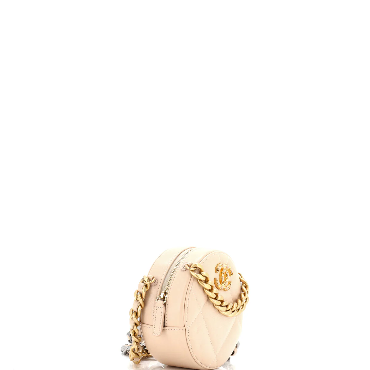 19 Round Clutch with Chain Quilted Leather - Deep Luxury
