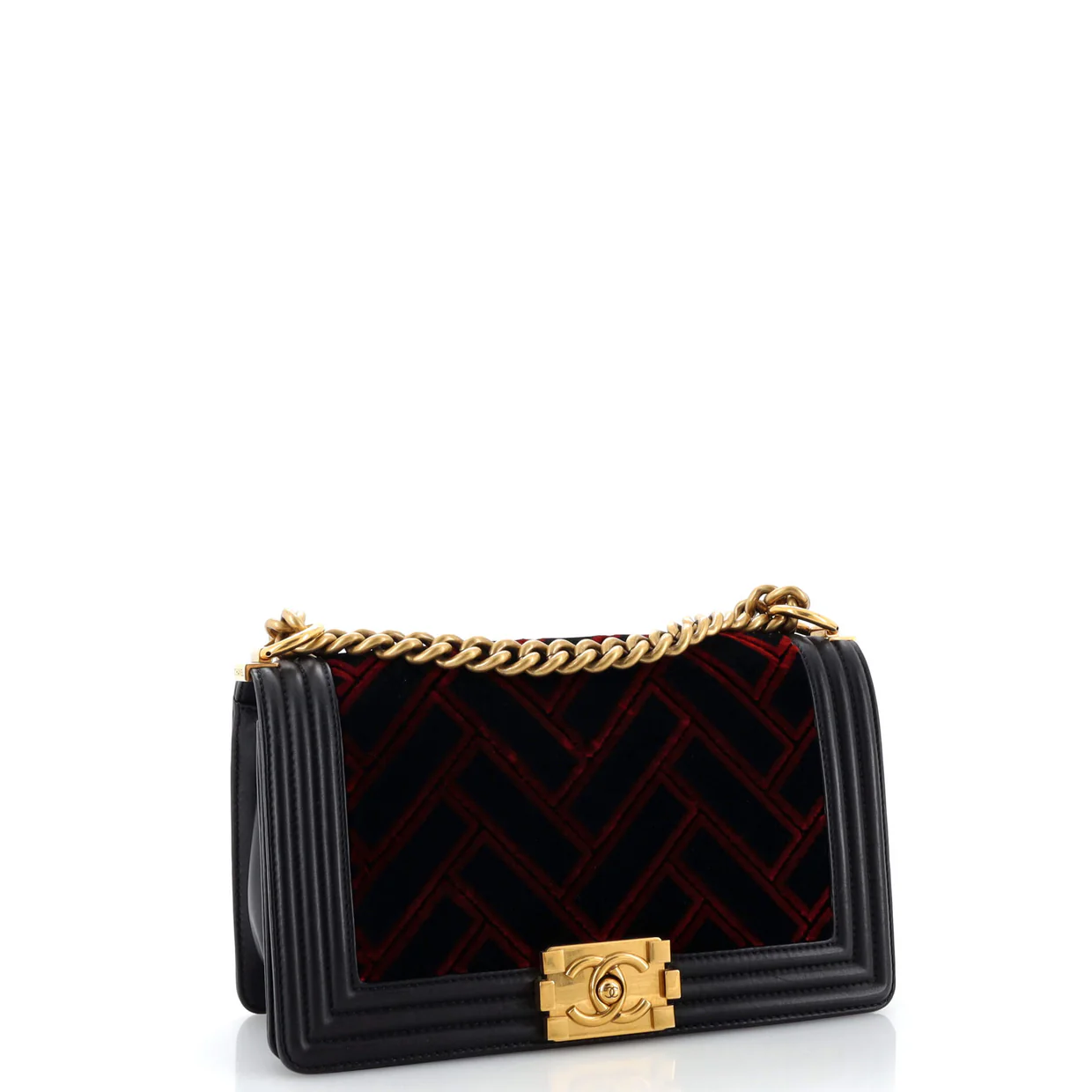 Boy Flap Bag Chevron Patchwork Velvet with Calfskin Old Medium - Deep Luxury