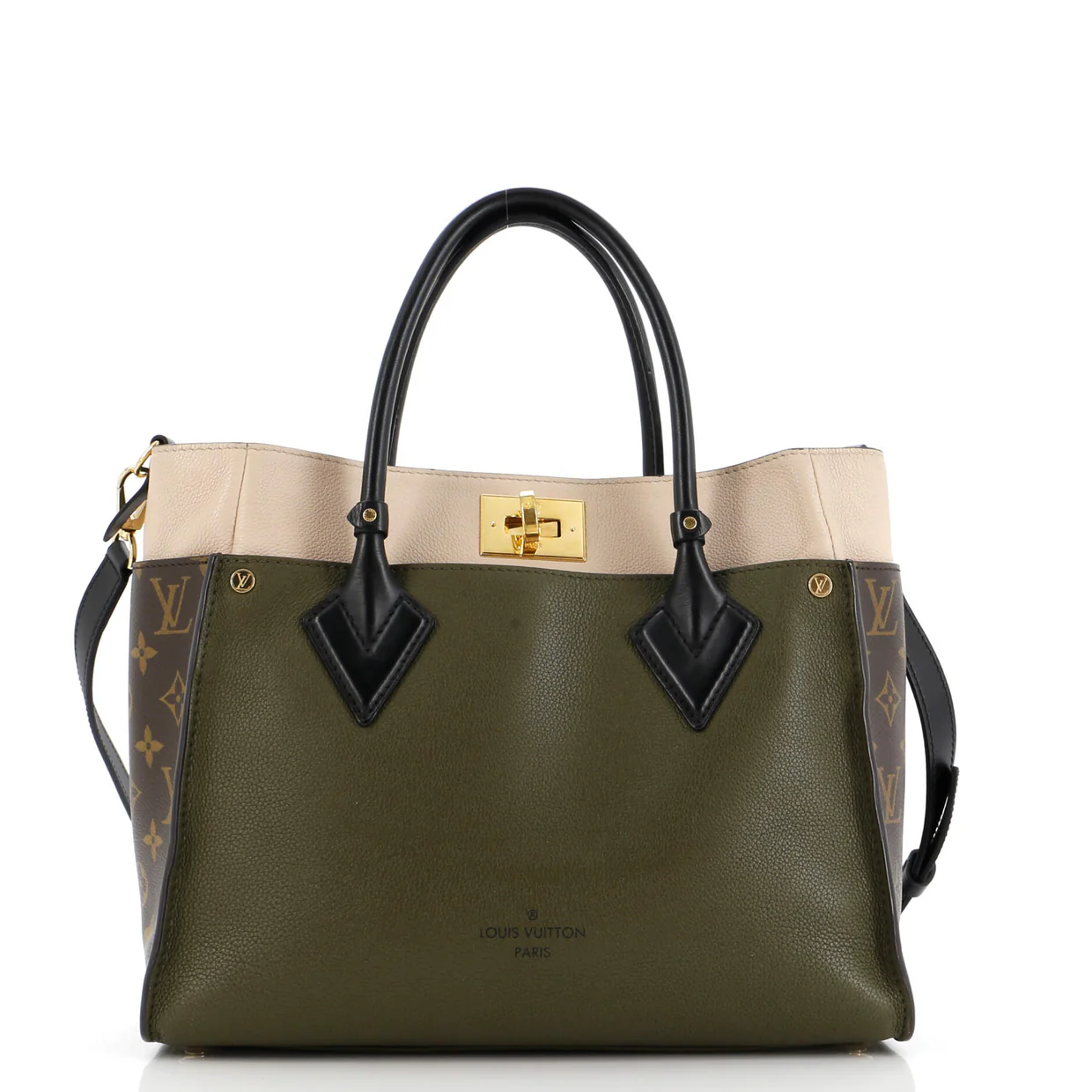 On My Side Tote Leather with Monogram Canvas PM - Deep Luxury