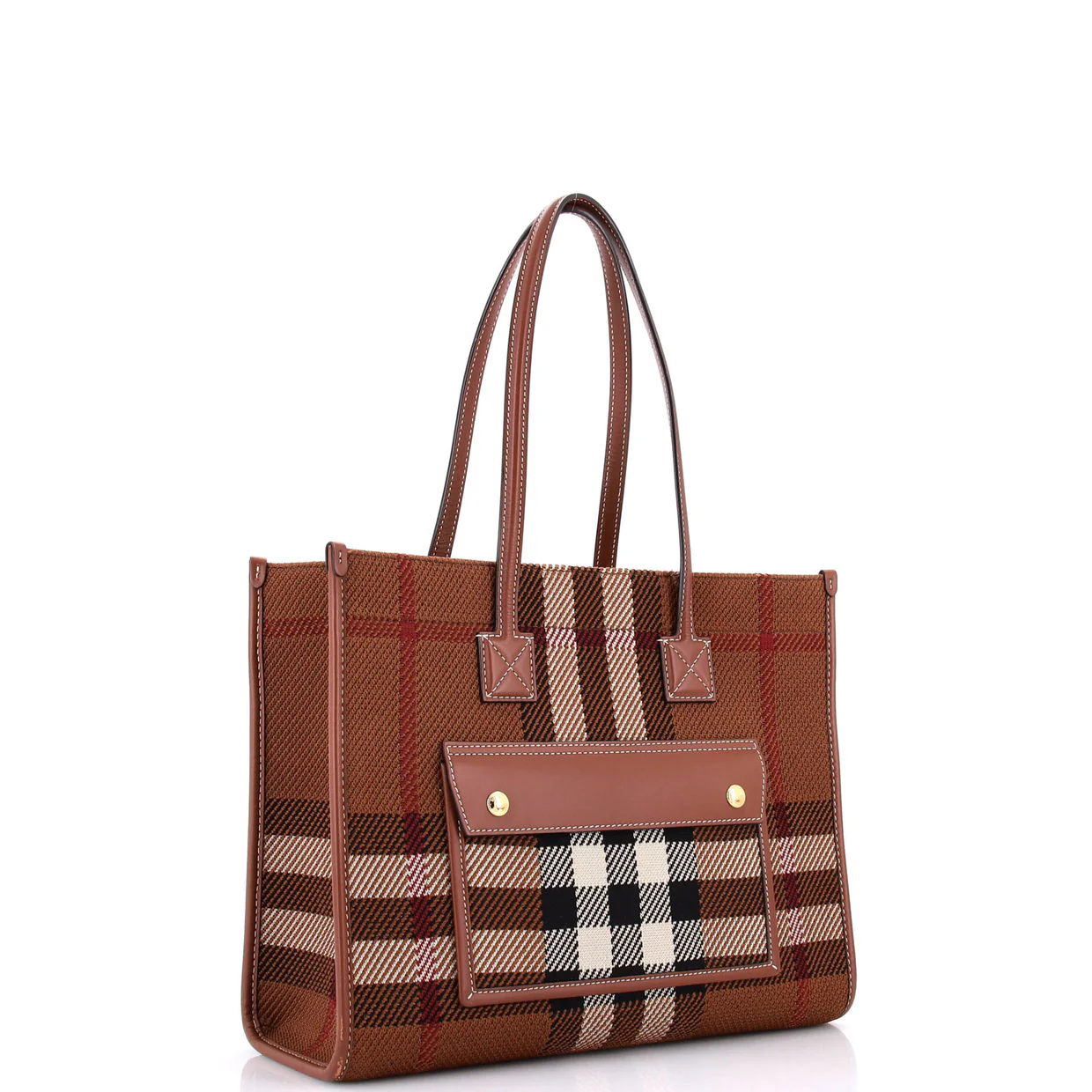 Freya Shopping Tote Check Canvas with Leather Small - Deep Luxury