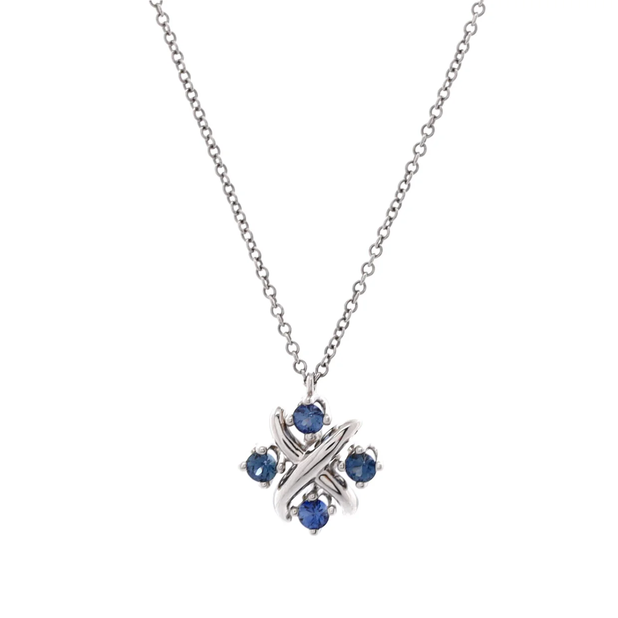 Schlumberger Lynn Pendant Necklace Platinum with Blue Sapphires - Deep Luxury