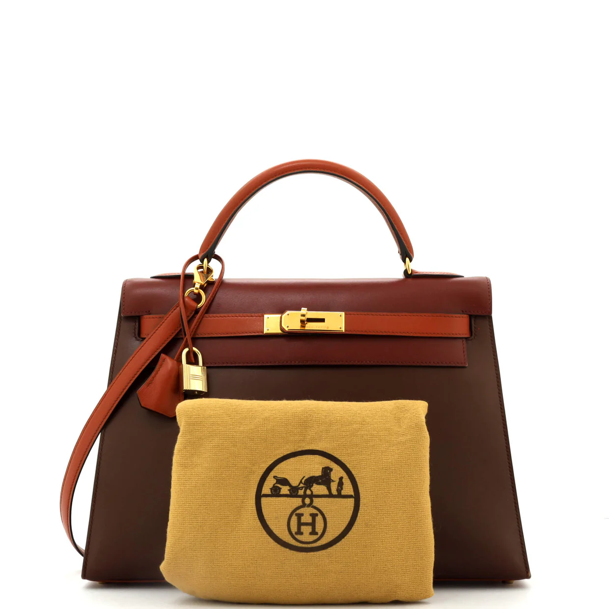 Kelly Handbag Tricolor Box Calf with Gold Hardware 32 - Deep Luxury
