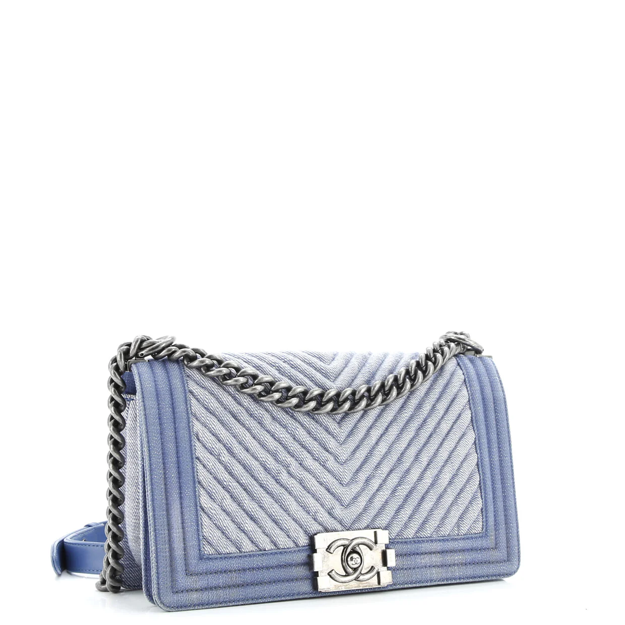 Boy Flap Bag Chevron Denim Old Medium - Deep Luxury