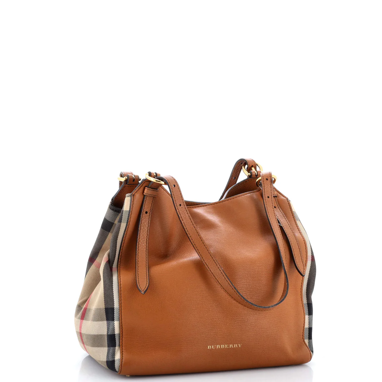 Canterbury Tote Leather and House Check Canvas Small - Deep Luxury