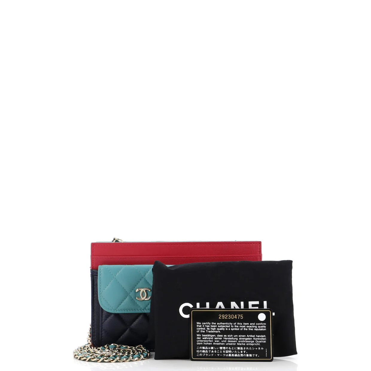 Tricolor CC Multi-Pocket Wallet on Chain Quilted Goatskin - Deep Luxury