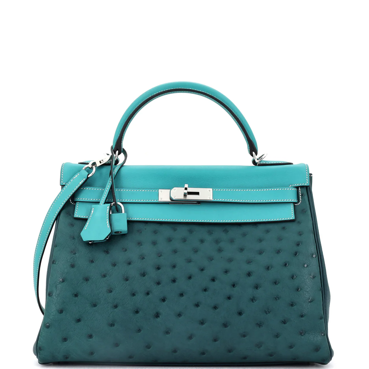 Kelly Handbag Tricolor Ostrich with Swift and Clemence and Palladium Hardware 32 - Deep Luxury