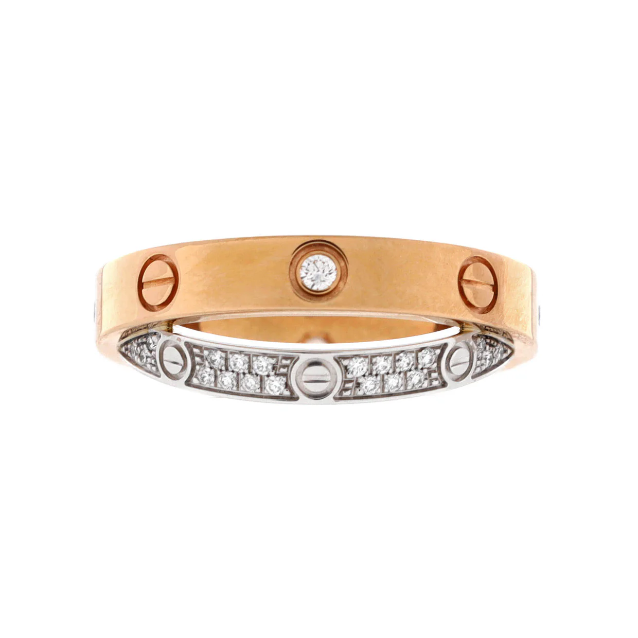 Love Double Ring 18K Rose Gold and 18K White Gold with Pave Diamonds - Deep Luxury
