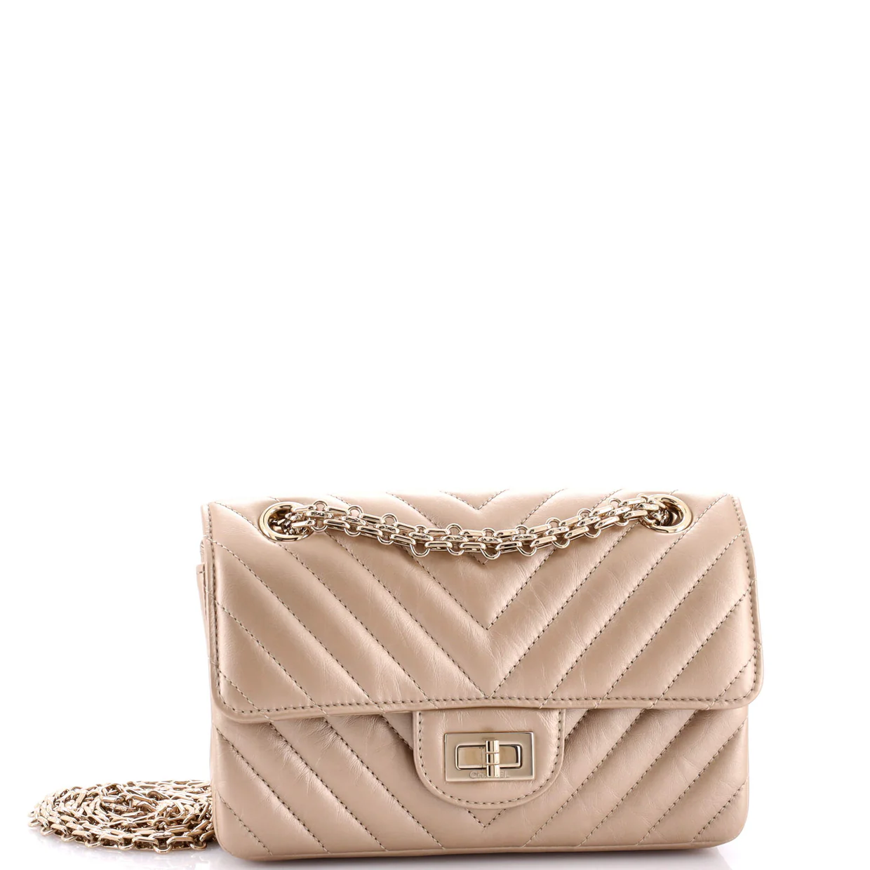 Reissue 2.55 Flap Bag Chevron Metallic Aged Calfskin Mini - Deep Luxury