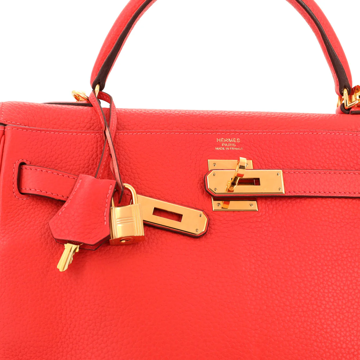 Kelly Handbag Red Clemence with Gold Hardware 32 - Deep Luxury