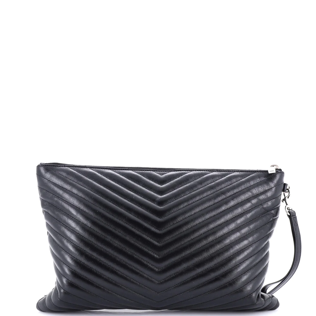 Classic Monogram Wristlet Pouch Matelasse Chevron Leather Large - Deep Luxury