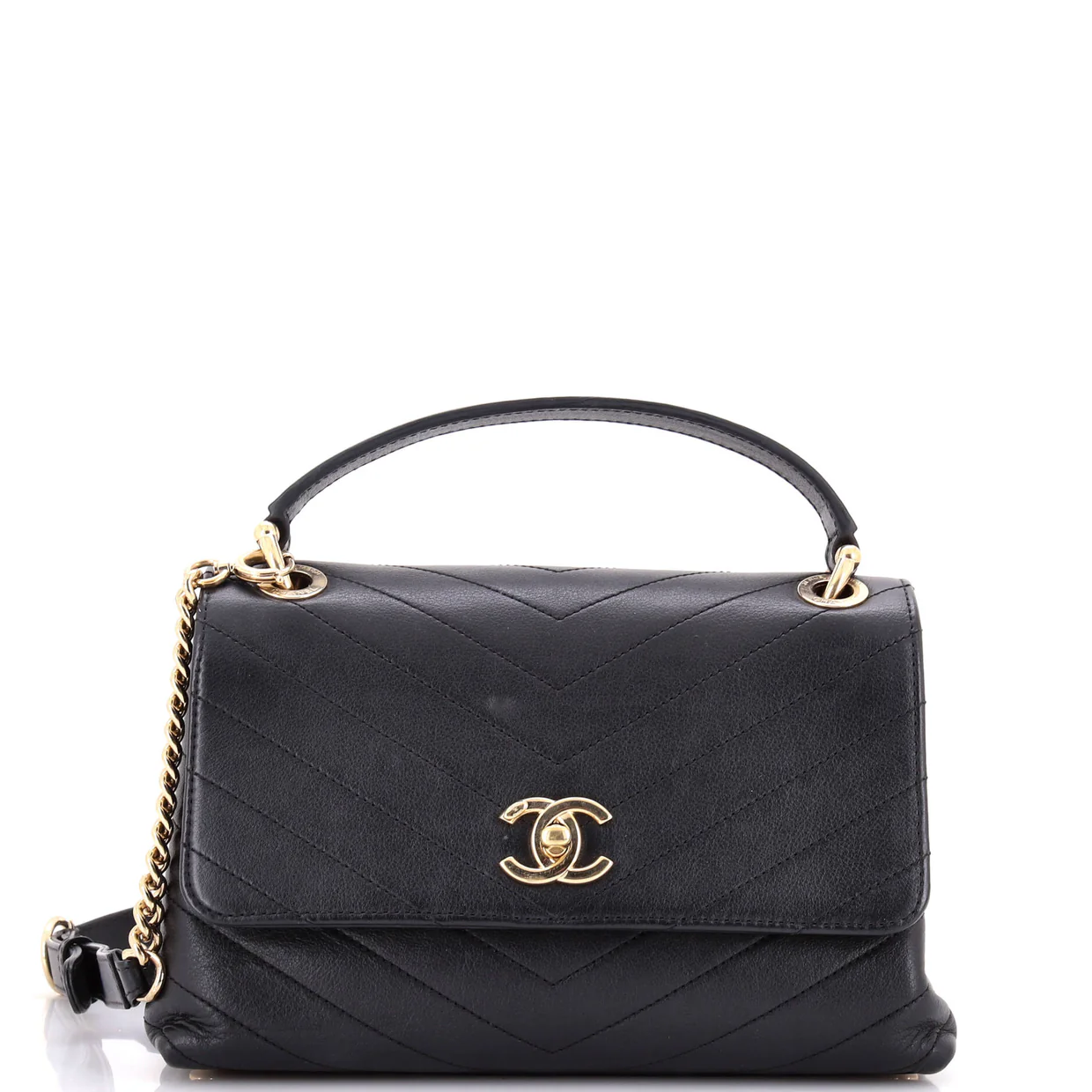 Chevron Chic Top Handle Bag Chevron Calfskin Small - Deep Luxury