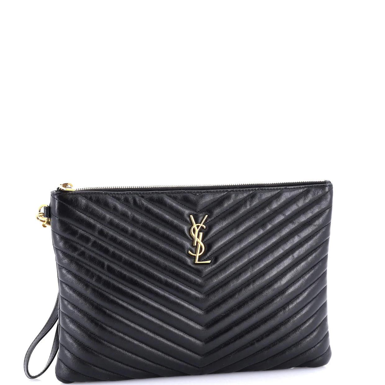 Classic Monogram Wristlet Pouch Matelasse Chevron Leather Medium - Deep Luxury