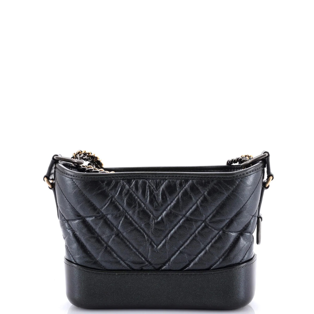 Gabrielle Hobo Chevron Metallic Aged Calfskin Small - Deep Luxury