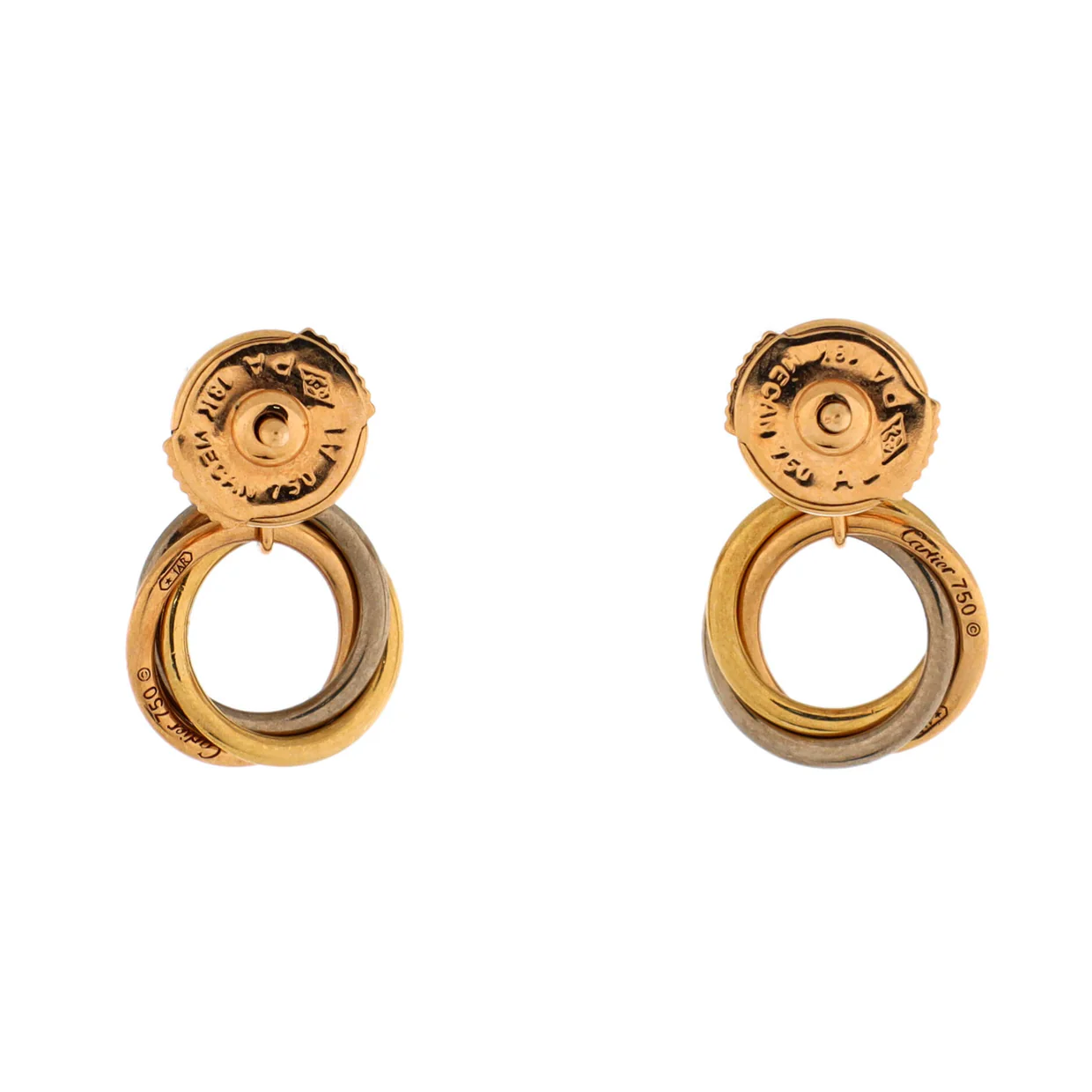 Trinity Dangle Earrings 18K Tricolor Gold with Diamond - Deep Luxury