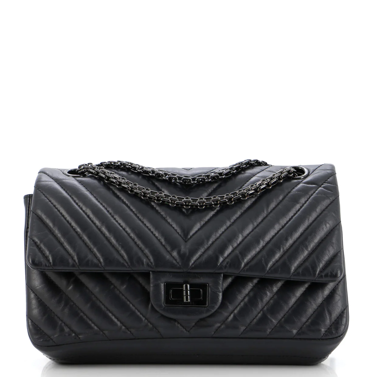 So Black Reissue 2.55 Flap Bag Chevron Aged Calfskin 225 - Deep Luxury