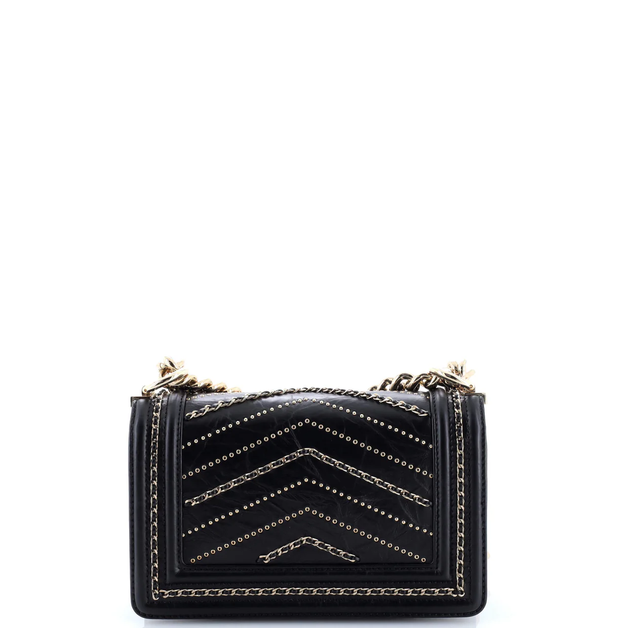 Boy Flap Bag Chevron Embellished Crumpled Calfskin Small - Deep Luxury