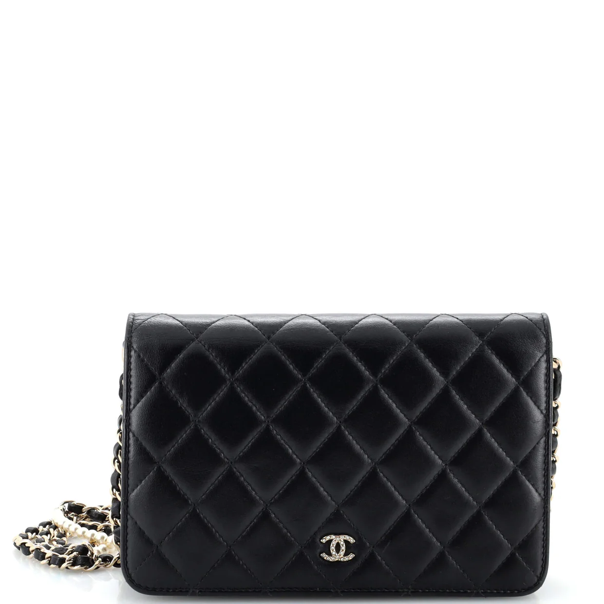 Pearl Strap Wallet on Chain Quilted Iridescent Lambskin - Deep Luxury