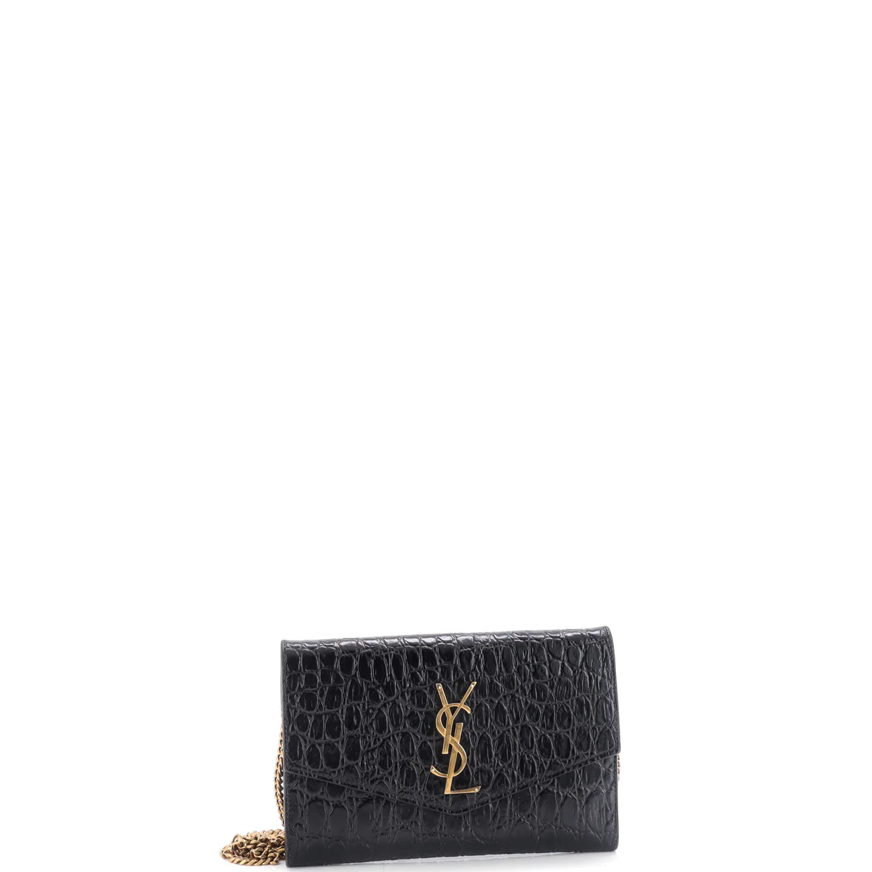 Uptown Chain Wallet Crocodile Embossed Leather - Deep Luxury