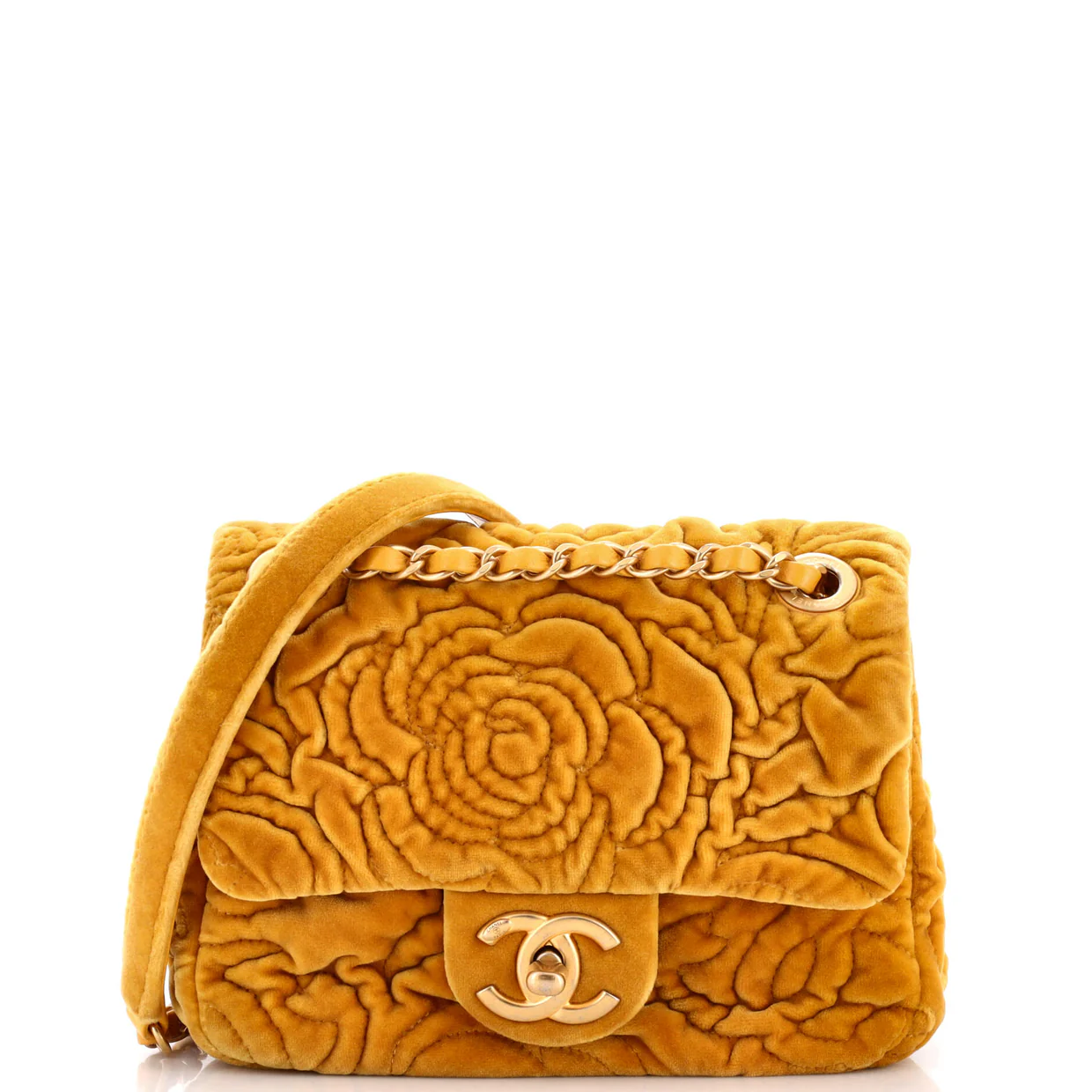 Square Classic Single Flap Bag Camellia Velvet Mini - Deep Luxury