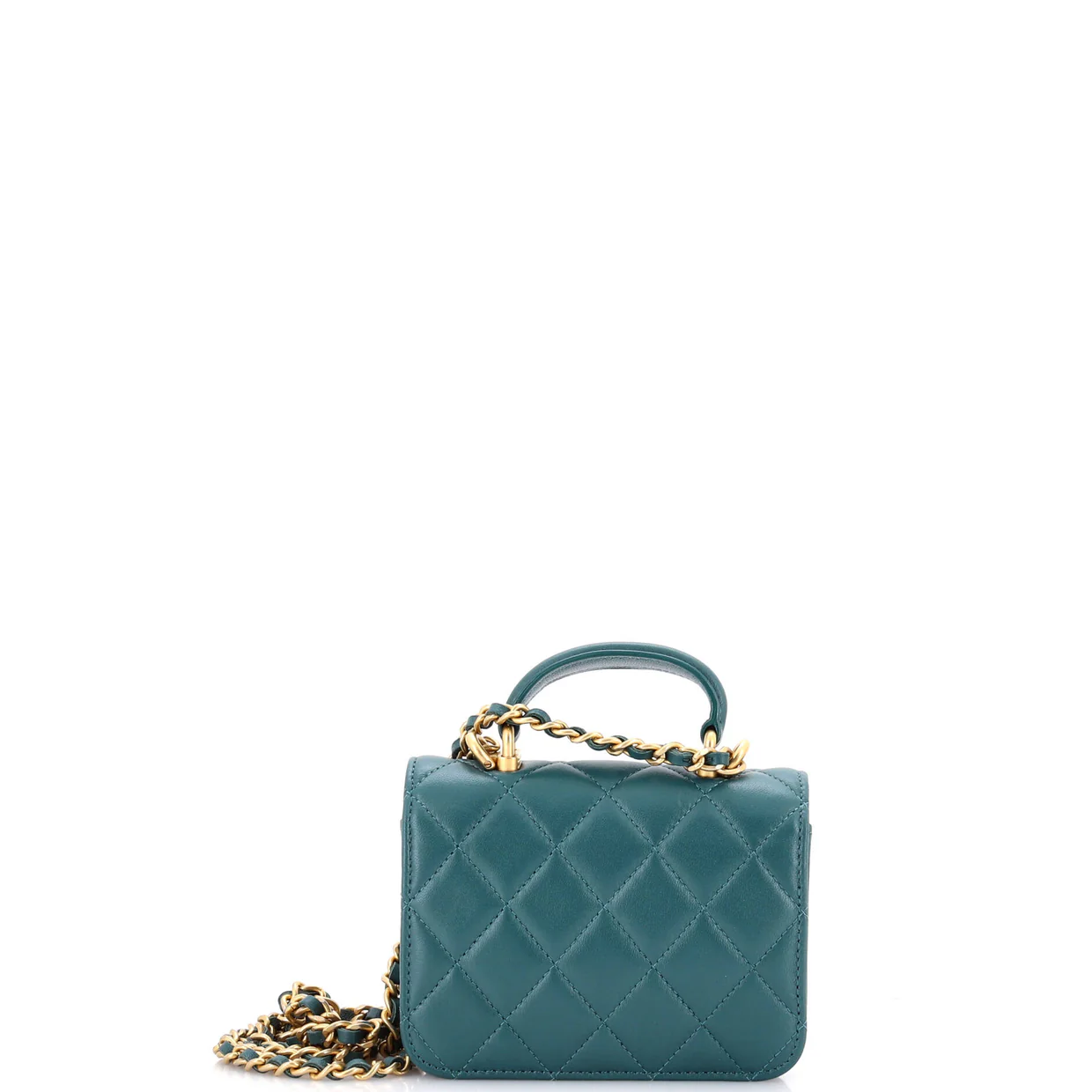 Top Handle Flap Coin Purse with Chain Quilted Lambskin - Deep Luxury