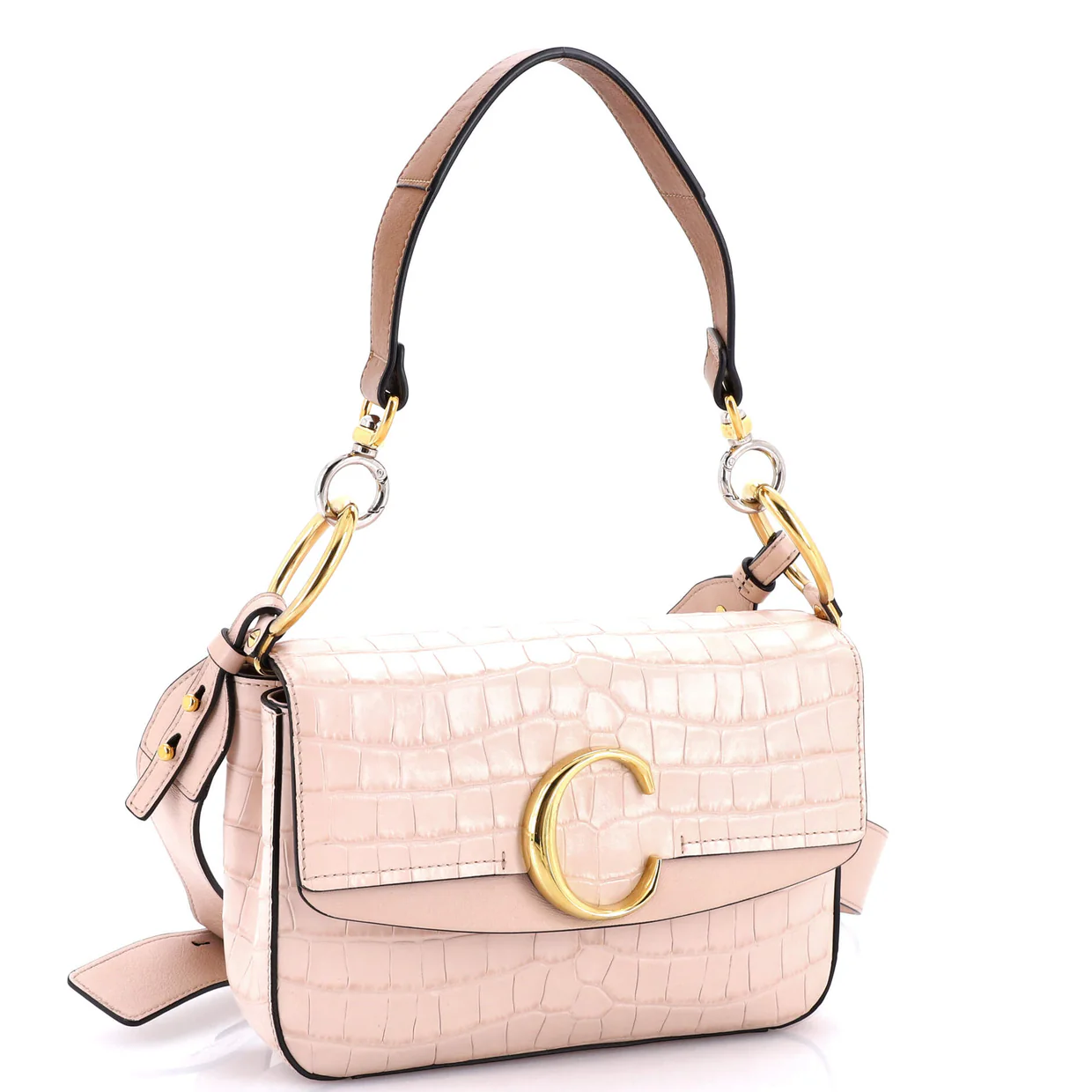 C Double Carry Bag Crocodile Embossed Leather Small - Deep Luxury