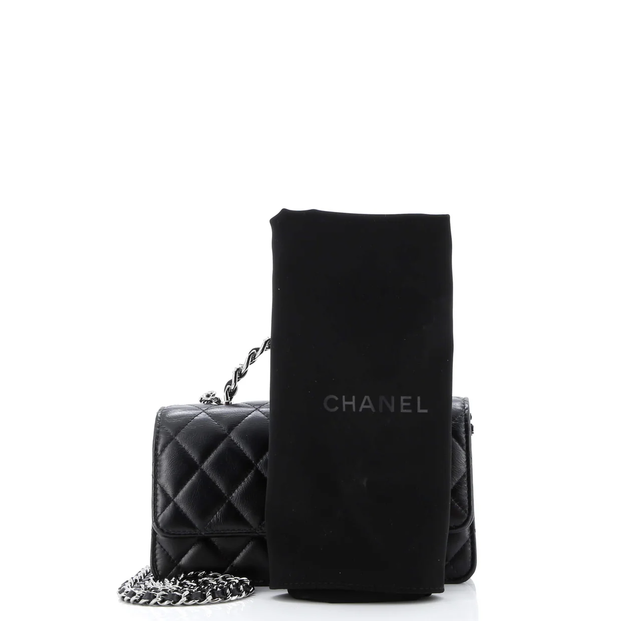 Top Handle Phone Holder with Chain Quilted Lambskin with Crystals - Deep Luxury