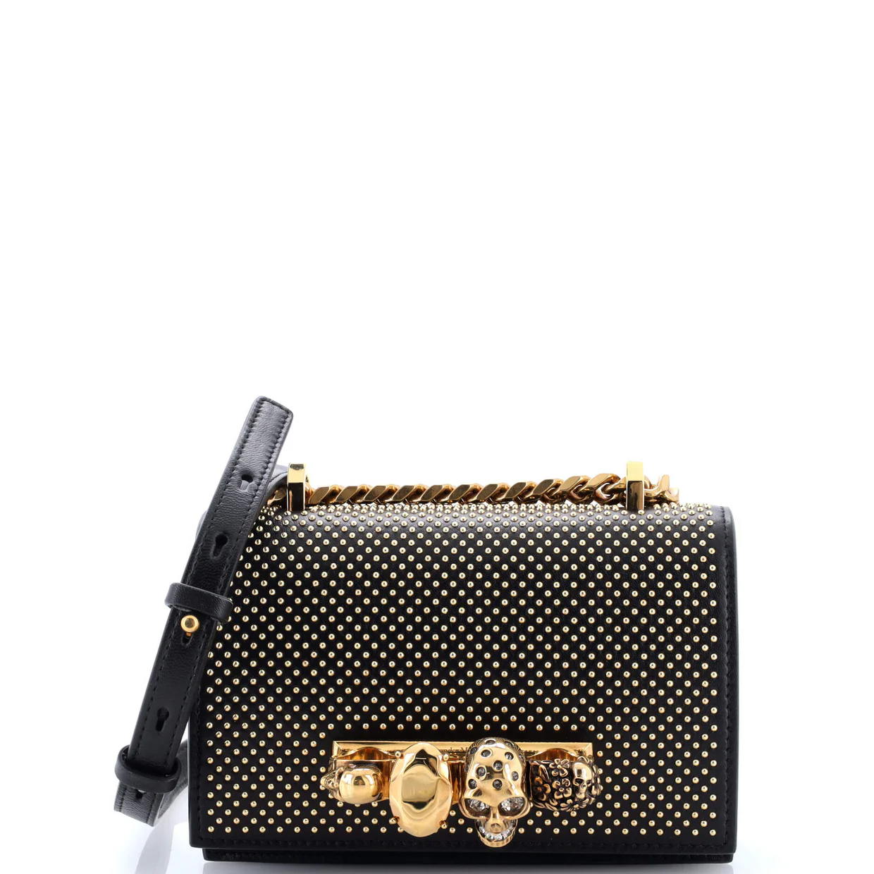Jewelled Flap Satchel Studded Leather Small - Deep Luxury