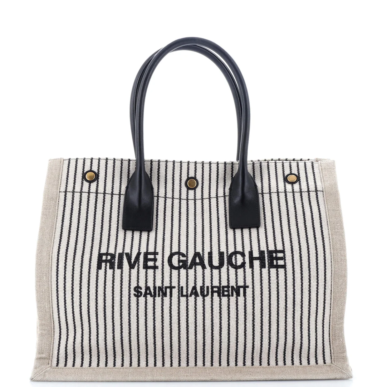 Rive Gauche Shopper Tote Striped Canvas Small - Deep Luxury