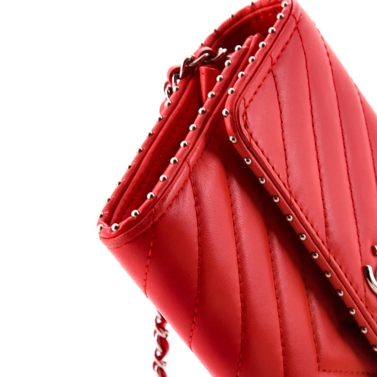 Wallet on Chain Chevron Lambskin with Studded Detail Mini - Deep Luxury