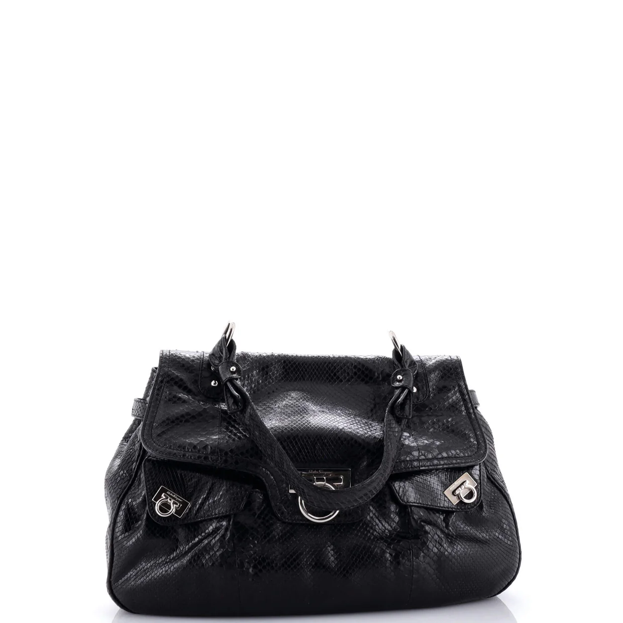 Gancini Top Handle Bag Python Large - Deep Luxury