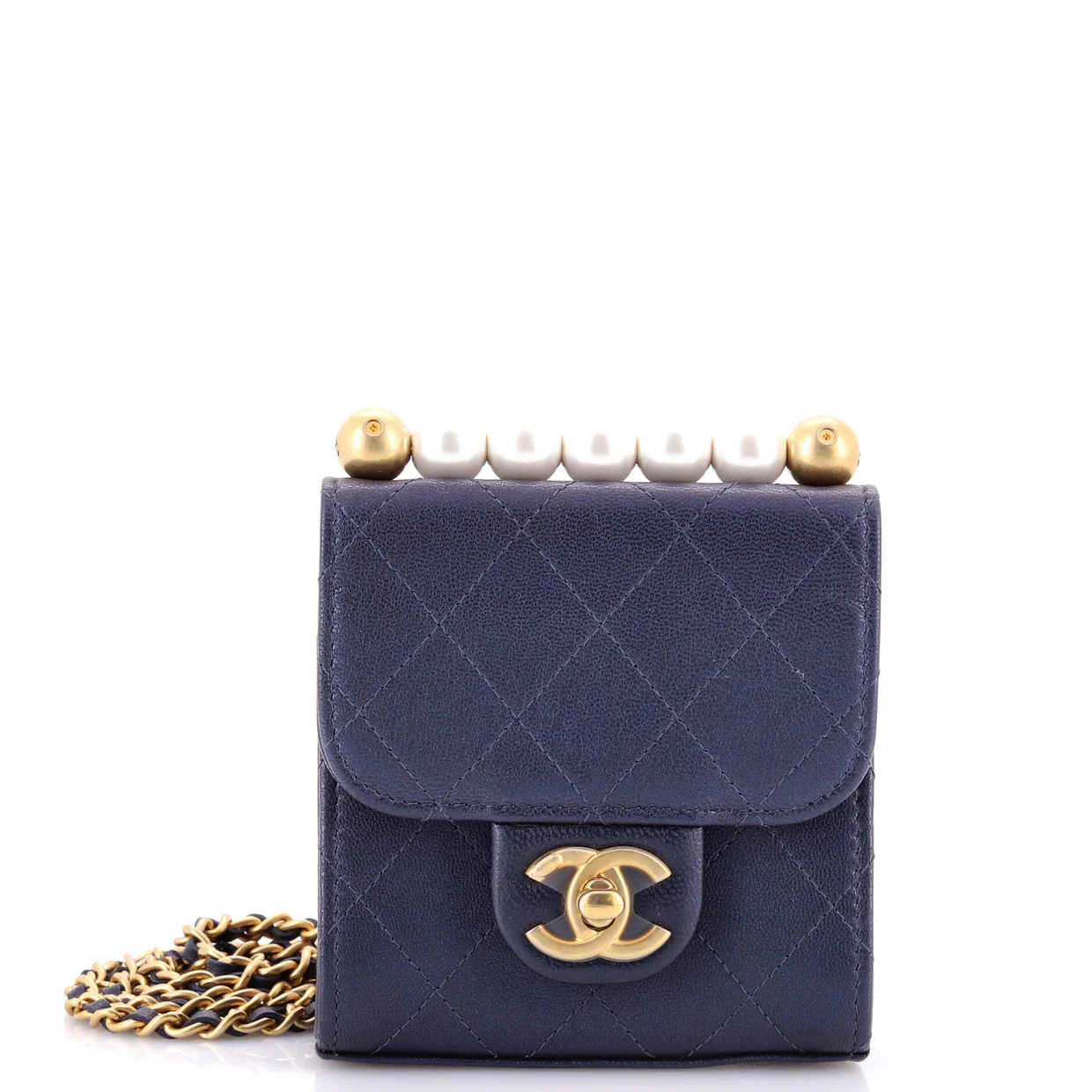 Chic Pearls Flap Clutch with Chain Quilted Goatskin Mini - Deep Luxury