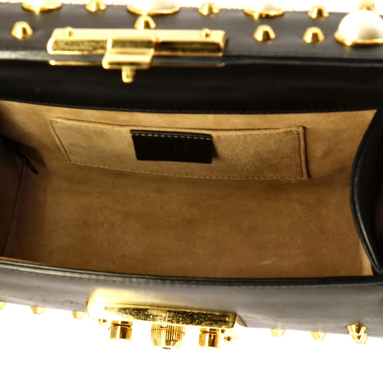 Pearly Padlock Shoulder Bag Studded Leather Small - Deep Luxury