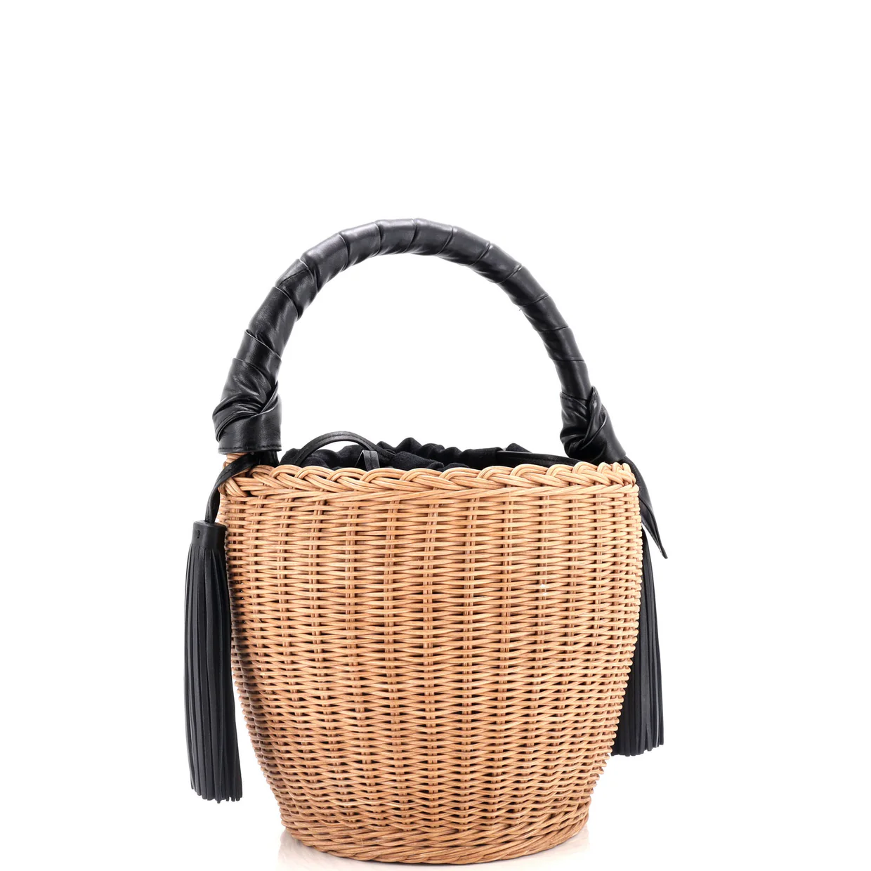 Panier Tassel Round Bucket Bag Wicker with Leather - Deep Luxury