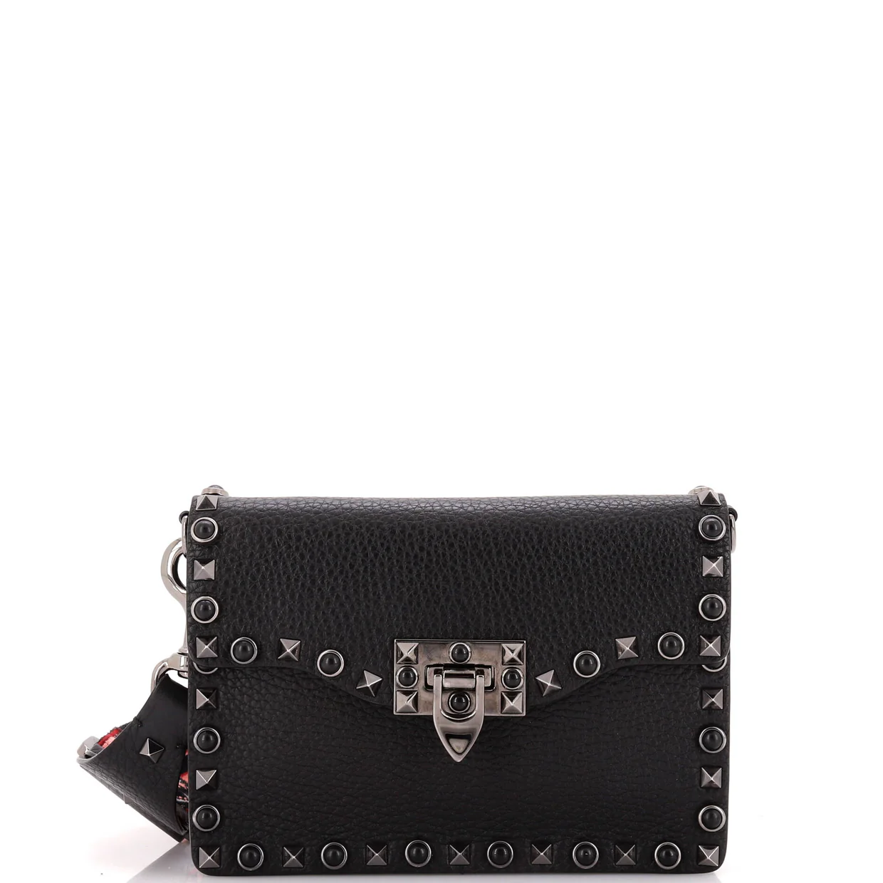 Rolling Rockstud Flip Lock Flap Bag Leather with Cabochons Small - Deep Luxury
