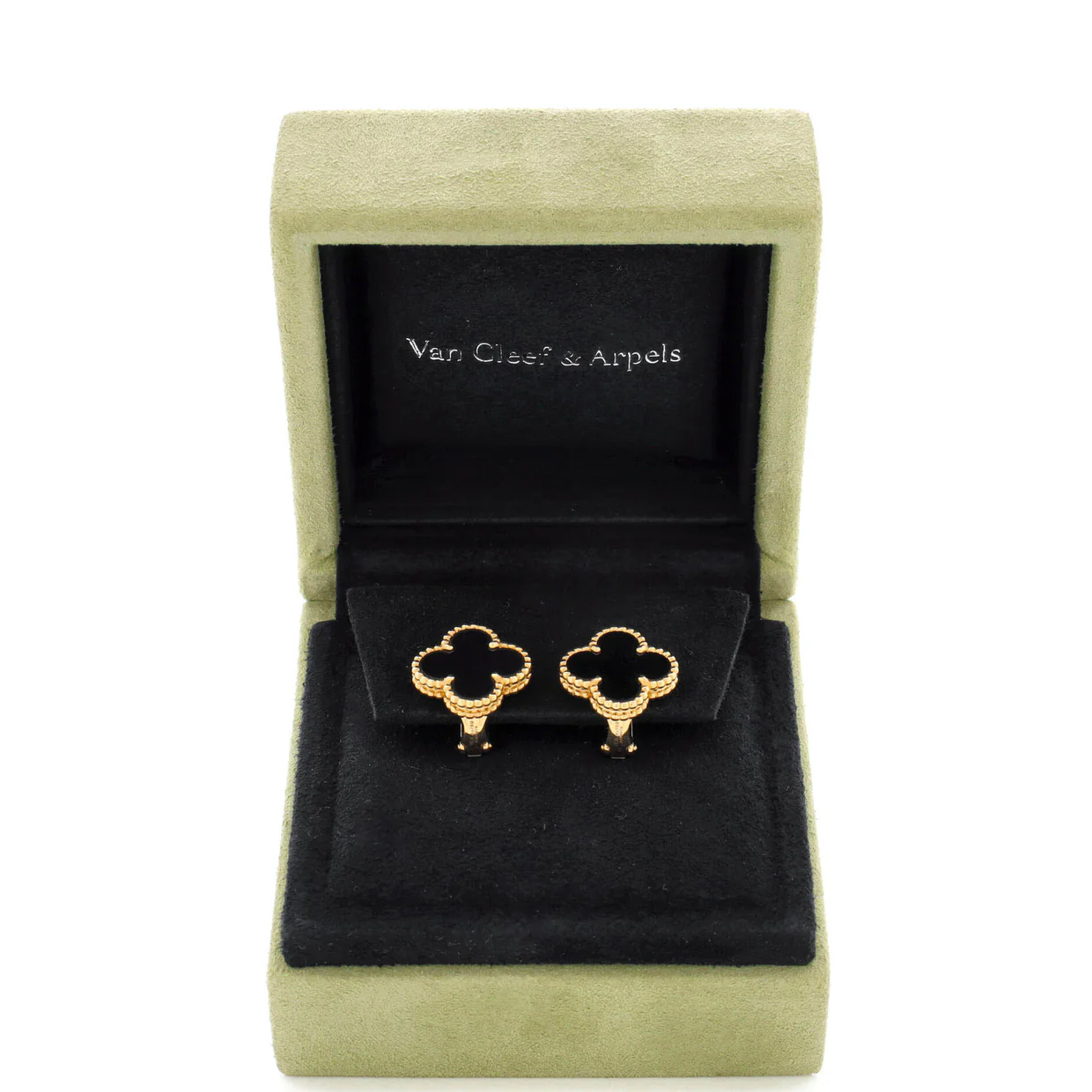 Vintage Alhambra Earrings 18K Yellow Gold and Onyx - Deep Luxury