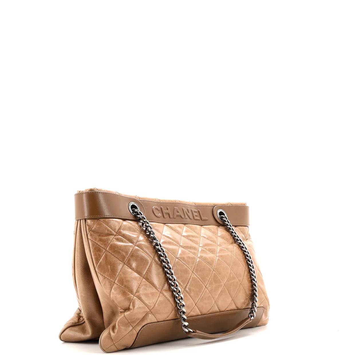 Aged Chain Logo Shopping Tote Quilted Aged Calfskin Large - Deep Luxury