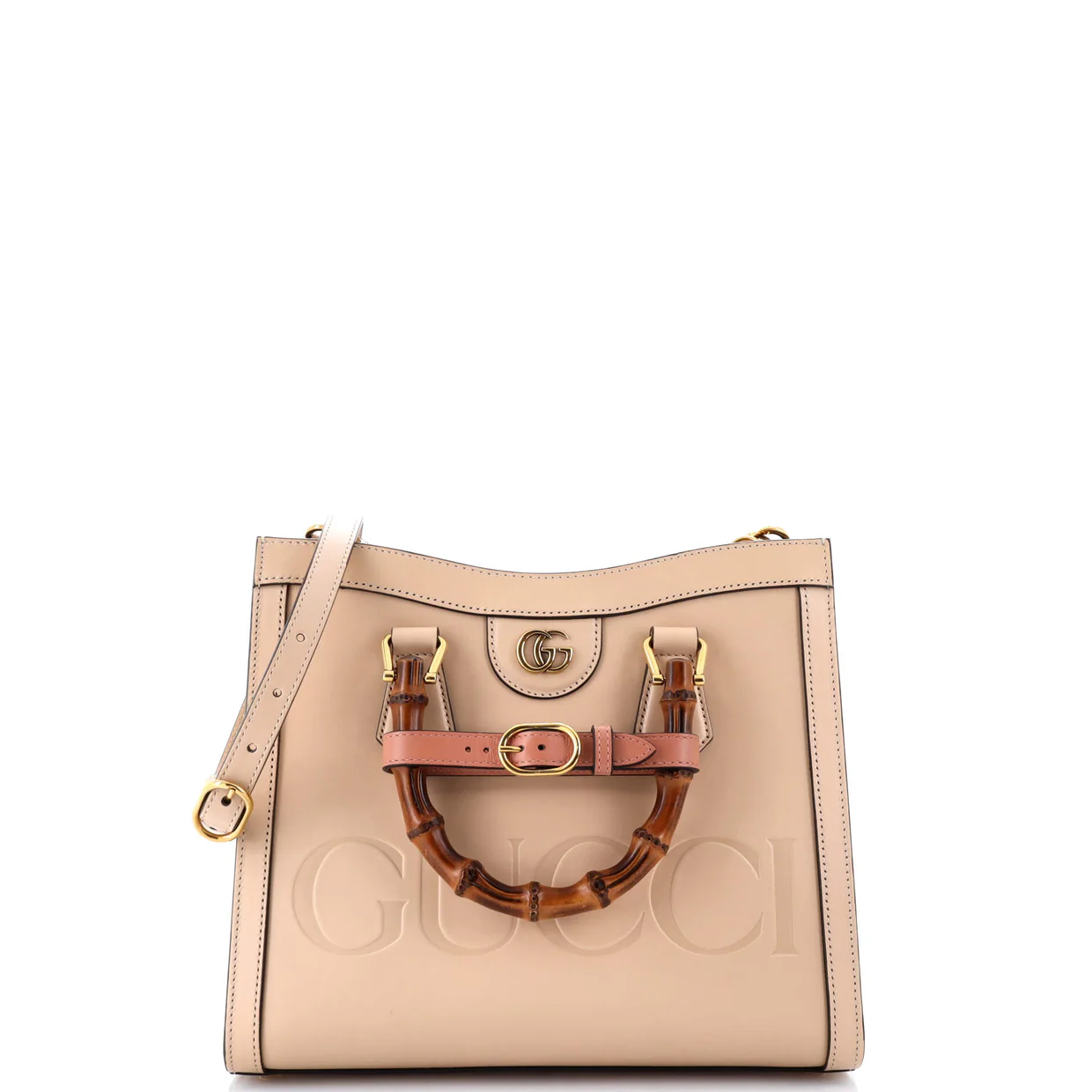 Diana NM Logo Bamboo Handle Tote Embossed Leather Small - Deep Luxury