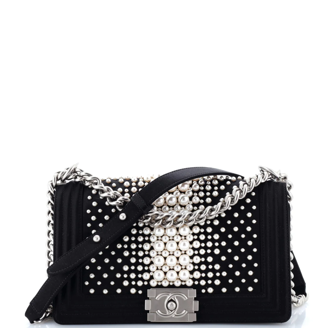 Boy Flap Bag Pearl Embellished Satin Old Medium - Deep Luxury