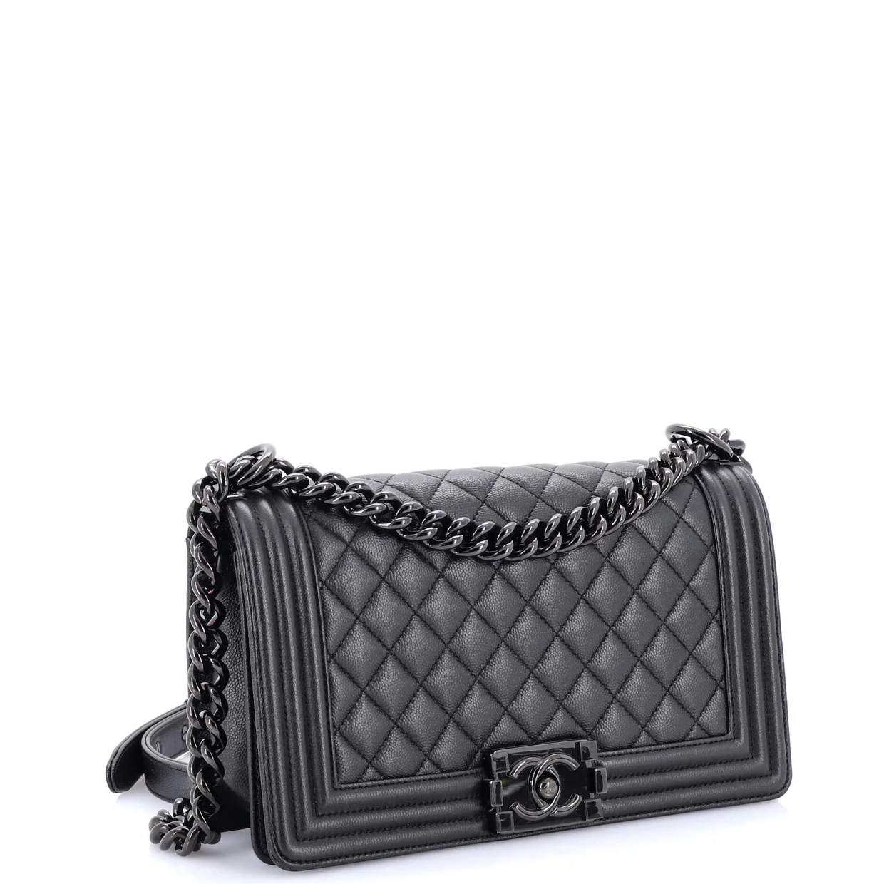 So Black Boy Flap Bag Quilted Caviar Old Medium - Deep Luxury