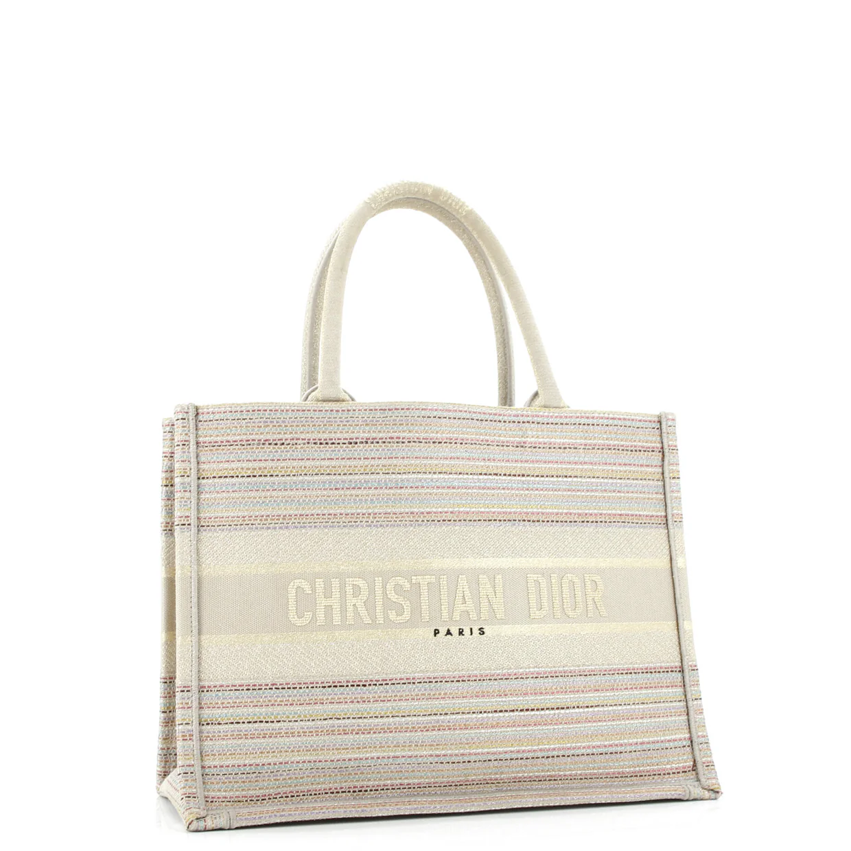 Book Tote Multicolor Stripes Embroidered Canvas Medium - Deep Luxury