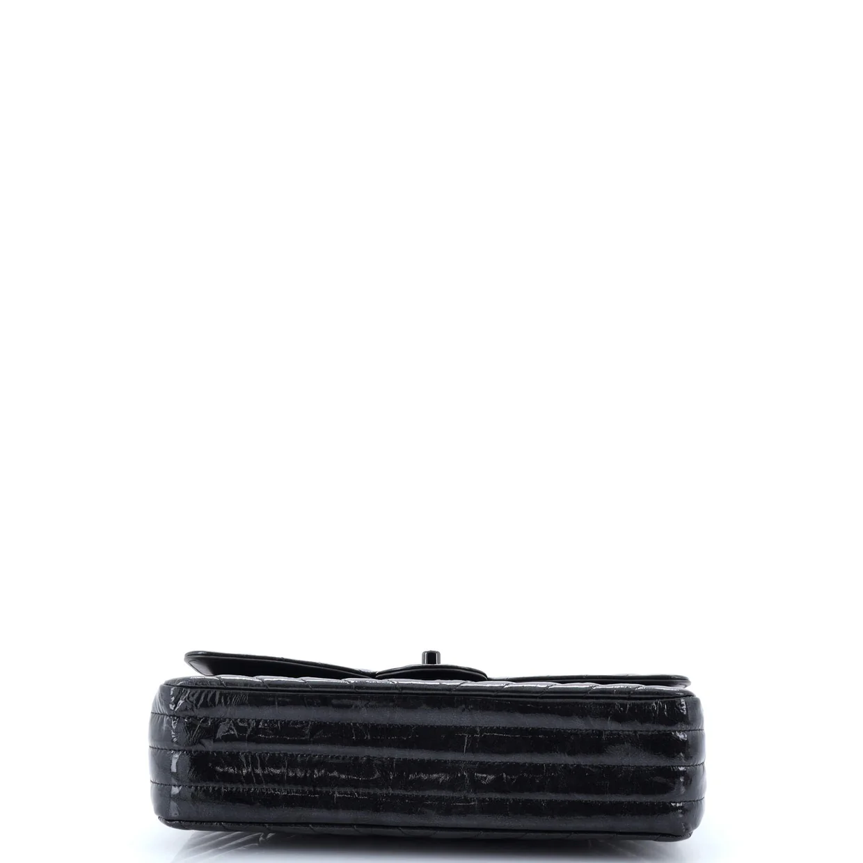 So Black Classic Double Flap Bag Chevron Crinkled Patent Medium - Deep Luxury