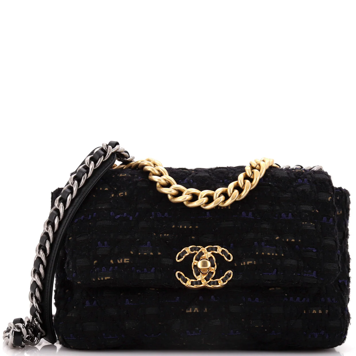 19 Flap Bag Quilted Tweed and Ribbon Medium - Deep Luxury